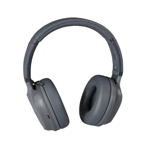 Studio Earbuds 3D model, three-quarter front view, Unity viewport, showing soft ear pads, wearable scale.