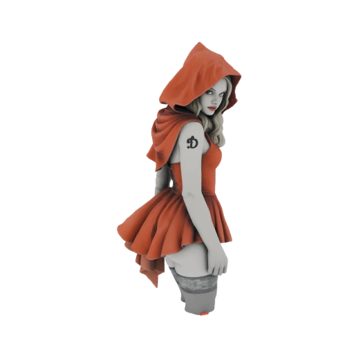 Red Hooded Woman with Tattoo 3D Model