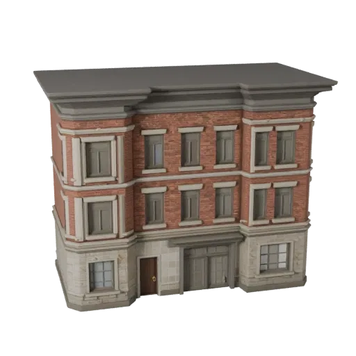 Modular Street Facade Kit Unity-ready 3D model, Unity engine viewport, showing modular building kit materials and architectur