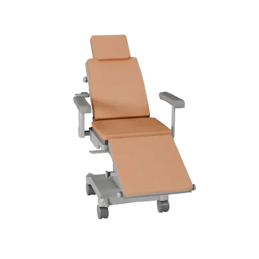 Clinic Exam Chair Low Poly 3D model, game viewport three-quarter view, showing painted metal, clinical silhouette.
