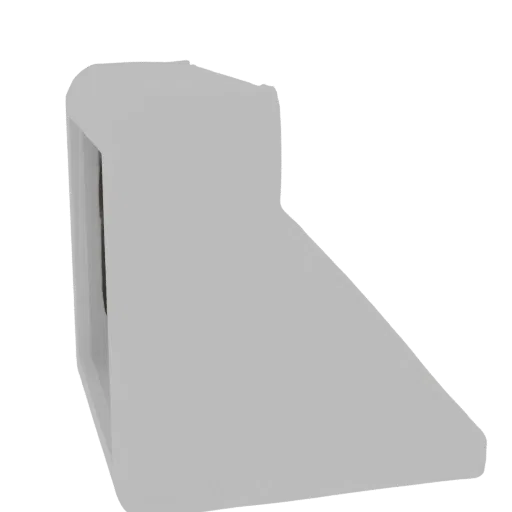 Un rendering 3D di una semplice squadra angolare grigio chiaro, vista da una leggera angolazione.