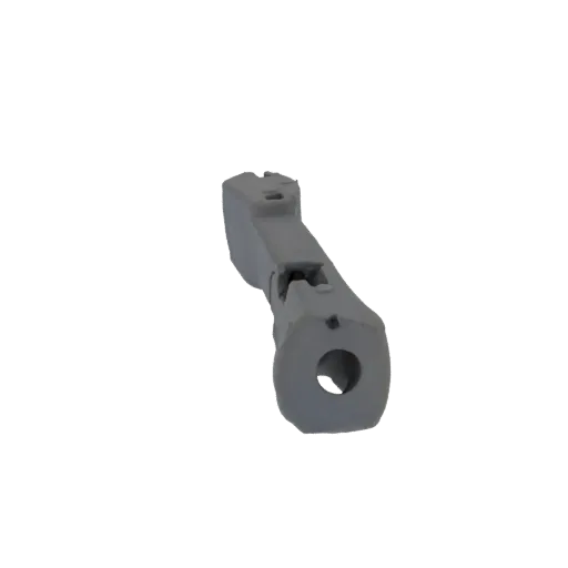 A 3D model of a gray trigger assembly, viewed from an angle, against a white background.