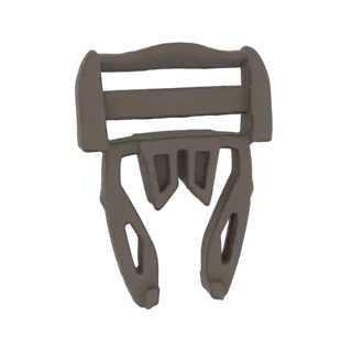Renderização de modelo 3D de uma clip organizadora de cabos modular com três slots horizontais para gerenciamento de fios