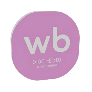 3D render of a pink circular sign with a white 'wb' logo and business hours '9:00-21:00 ежедневно'.
