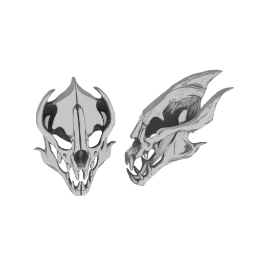 3D model of a Gaster Blaster skull shown from the front and side, with sharp teeth and dark eye sockets.