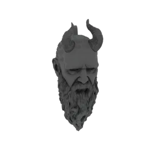 3D render of a demonic elder bust with textured beard and curved horns, set against a white background.