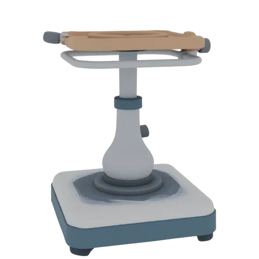 Lehrbereites 3D-Modell Bunsenbrenner, dreiviertel Trainings-Render, zeigt Glas, erkennbare Laborformen.