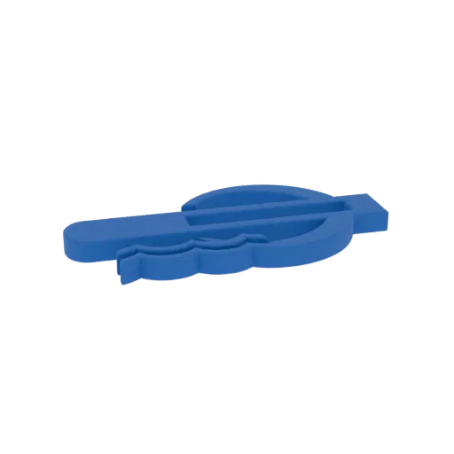 3D model of a blue Euro symbol with stylized waves, viewed from a side angle against a white background.
