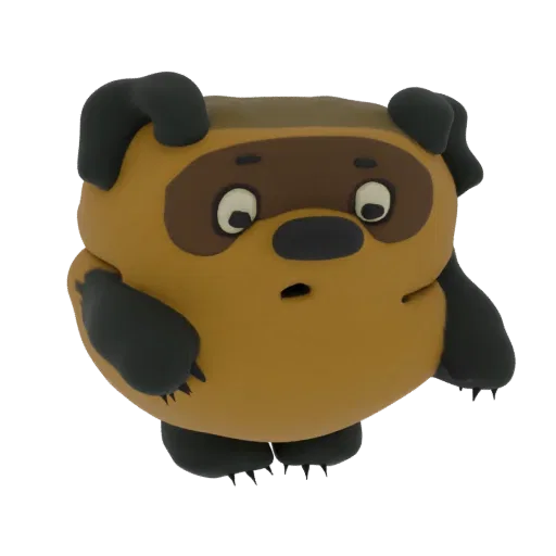Un rendu 3D de Winnie l'Ourson avec une texture d'argile, regardant curieusement avec de grands yeux et une bouche légèrement