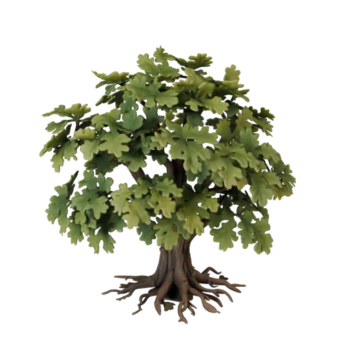Oak Tree Cluster Unity 3D model, isometric viewport view, showing leaf clusters, layered vegetation clusters.