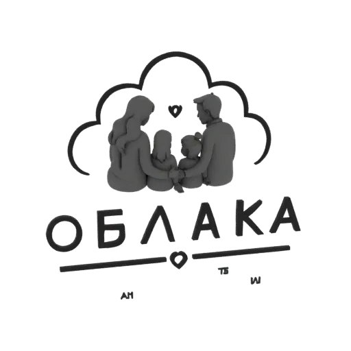 3D model of a family silhouette with two parents and two children inside a stylized cloud outline.
