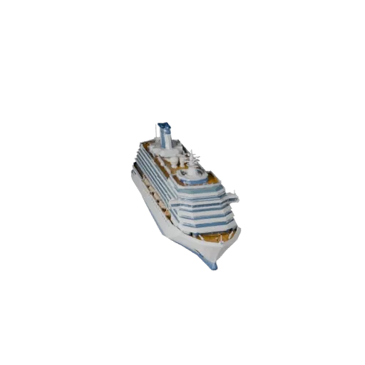 Modelo 3D de Navio de Cruzeiro Low Poly, viewport de jogo em três quartos, ativo de veículo low-poly com forma de casco, layo