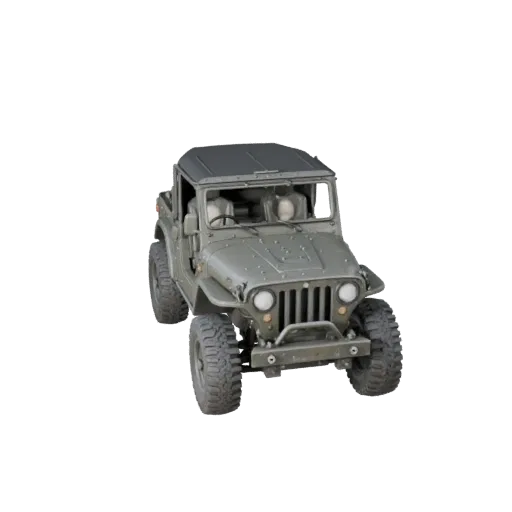 Militär-Jeep 3D-Modell, Drei-Viertel-Studioansicht, Blender-fertiges Fahrzeug-Asset mit Panzerungsmassen, robuster Rad- oder