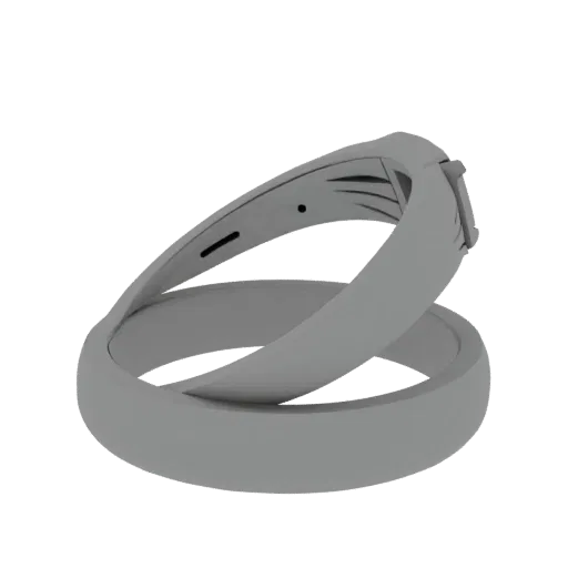 Halo Wedding Band product viz 3D model, side view studio render, with clean topology and PBR shading on the ring.