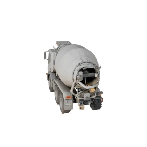 Roadwork Concrete Mixer Stylized 3D model, stylized isometric render, showing concrete, site-ready silhouettes.