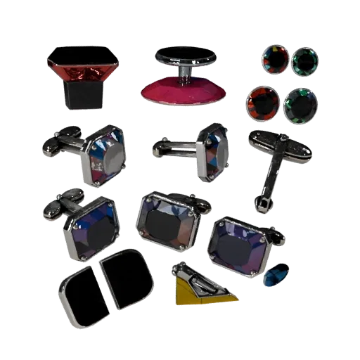 Gem Set Cufflink game ready 3D model, close-up hero shot, showing cufflink proportion and finish under studio key light.