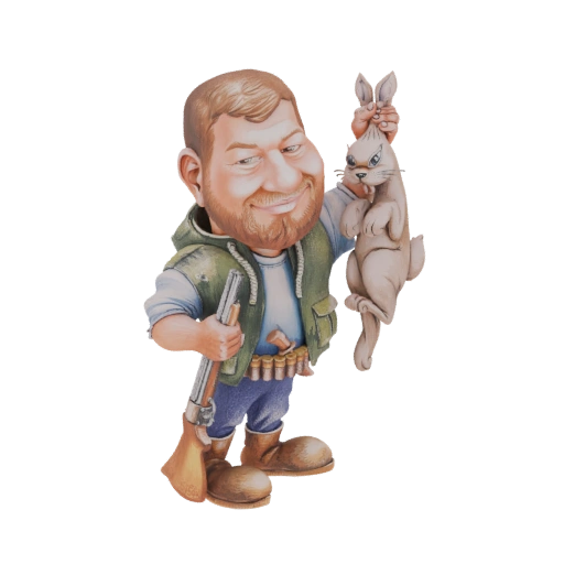Hunter with Rabbit Caricature 3D Model