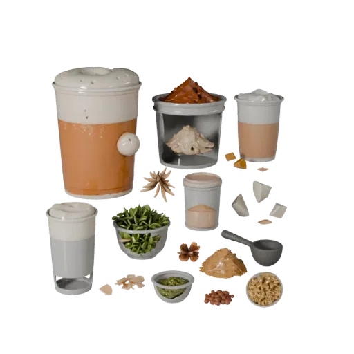 Baking Herb Bundle 3D model, three-quarter front view, AR viewer studio render, showing powders, form detail.