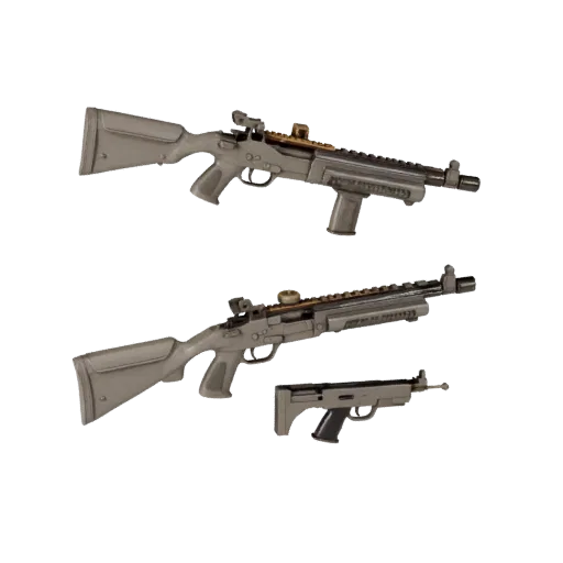 Modelo 3D Imprimível Adereço de Besta Tática, renderização isométrica STL, mostrando metal pintado, perfil de adereço reconhe