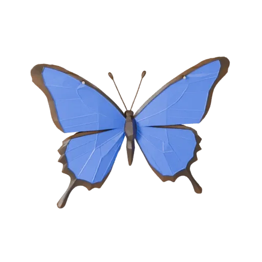 Modelo 3D de Mariposa Morfo Azul Low Poly, render de vida silvestre en vista lateral, asset de animal estilizado con separaci