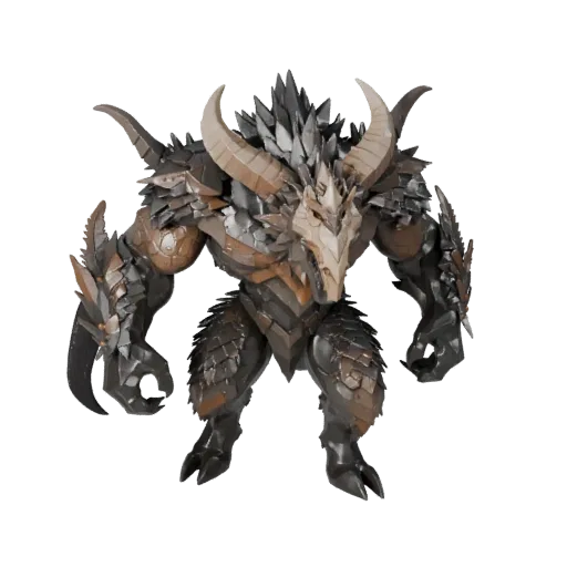 Modello 3D Minotauro Low Poly, vista laterale della telecamera di gioco, asset animale low-poly con corna, creste, superfici