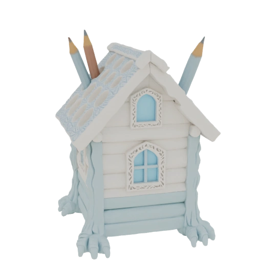 Enchanting Winter Log Cabin Pencil Holder