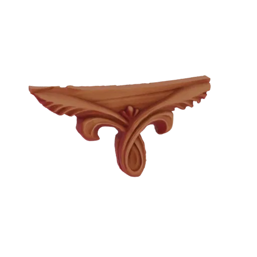 Modèle 3D d'une console volute ornée avec volutes complexes et texture boisée, sur fond noir.