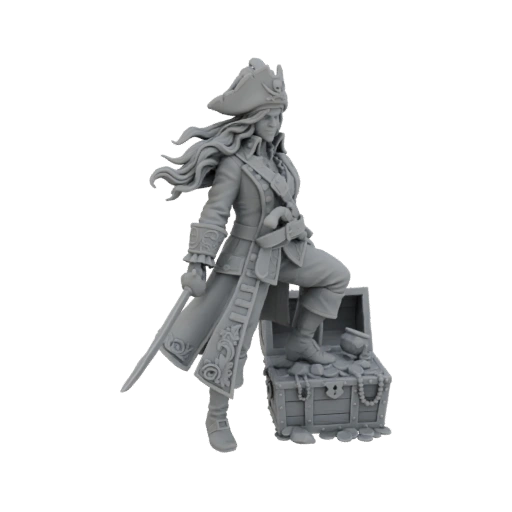 Pirate Captain with Treasure Chest Miniature