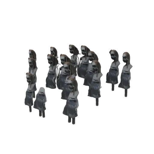 A 3D render of a collection of gothic doll figurines, displayed together against a white background.
