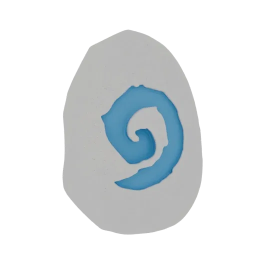 3D-Modell eines stilisierten ovalen Runensteins mit einem prominenten, lebendigen blauen Wirbel auf der Oberfläche.
