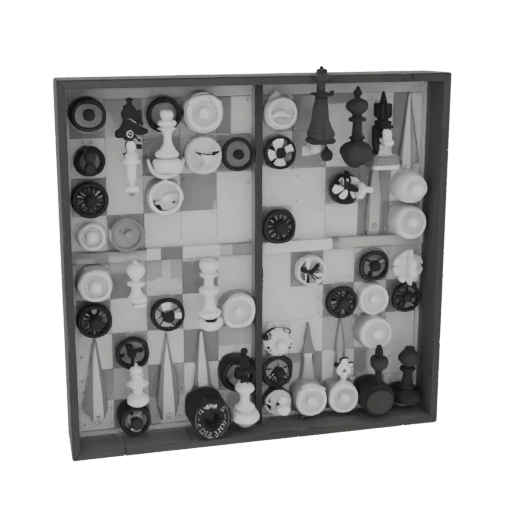Backgammon Checkers Set, Black and White, "Chess Set" Style