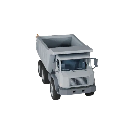 Modelo 3D de Camión Volquete Low Poly, vista de juego a tres cuartos, activo de vehículo low-poly con masa de vehículo funcio