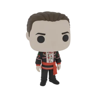 3D model of a Funko Pop! style figure of a man wearing a traditional folk costume with red and white floral embroidery and a