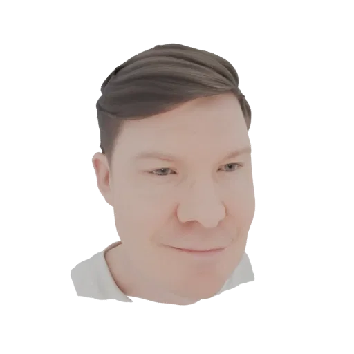AI-generated 3D model of a man's head with short brown hair, facing slightly to the right.