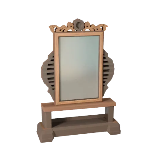Boho Mirror Low Poly 3D model, living room, game viewport three-quarter view, ceramic detail.