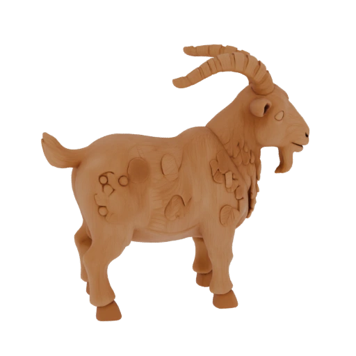 Wooden Goat Figurine with Relief Carving