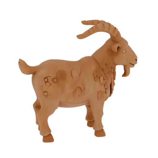 Modelo 3D de figura de cabra de madera con tallado en relieve en todo el cuerpo