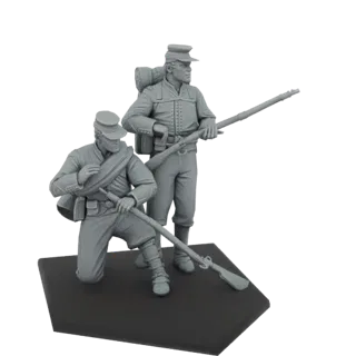 3D model of two Union soldiers from the American Civil War, one kneeling with a rifle, the other standing, on a hexagonal bas