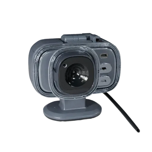 Minimal Webcam High Poly 3D model, close-up studio render, showing plastic shells, desktop scale.