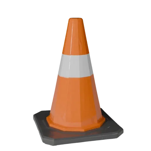 Site Safety Cone Low Poly 3D model, game viewport three-quarter view, showing plastic shells, form detail.