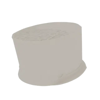 3D model of a ceramic catalytic converter core with a visible honeycomb internal structure, rendered in an off-white material