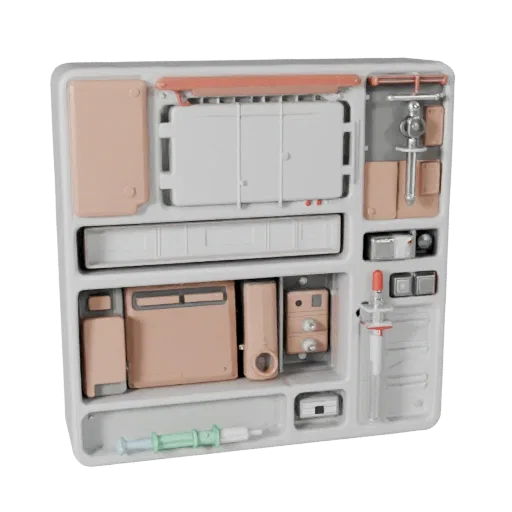 First Aid Injection Practice Pad Stylized 3D model, stylized isometric render, showing neutral plastics, form detail.