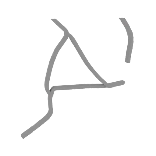 3D render of an abstract sculpture made of interconnected gray geometric lines against a white background.