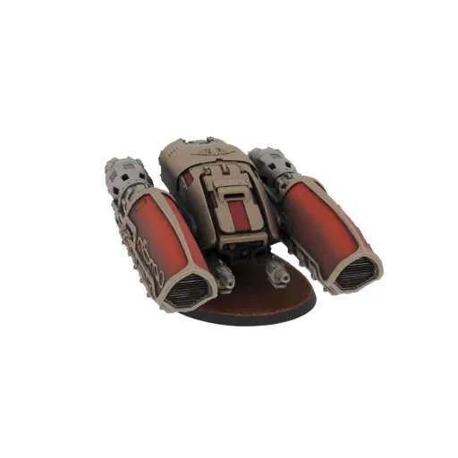 3D model of a sci-fi Imperial Drone Gunship with tan and red armor, featuring large weapon pods.