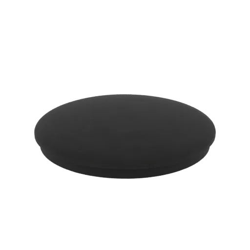 A 3D render of a matte black oval pill, presented on a black background.