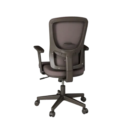 Industrial Office Chair Product Viz 3D model, office, three-quarter studio product render, wood detail.