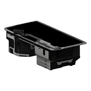 3D model of a futuristic sci-fi desk with a large black display surface and a complex metallic base.