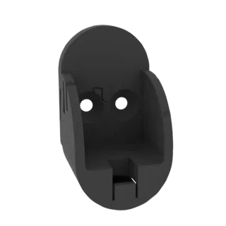 Modello 3D di un supporto a muro nero per un aspirapolvere Dyson V11, mostrato su uno sfondo bianco.