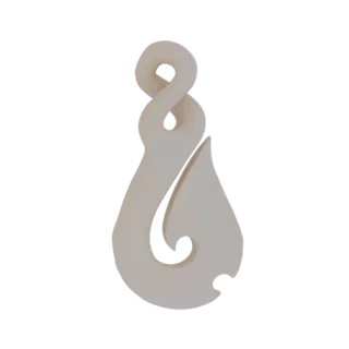 3D model of a Maori Koru pendant, featuring a spiral shape symbolizing new life and growth, rendered in a light, bone-like ma