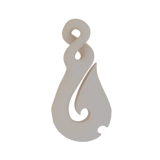 3D model of a Maori Koru pendant, featuring a spiral shape symbolizing new life and growth, rendered in a light, bone-like ma